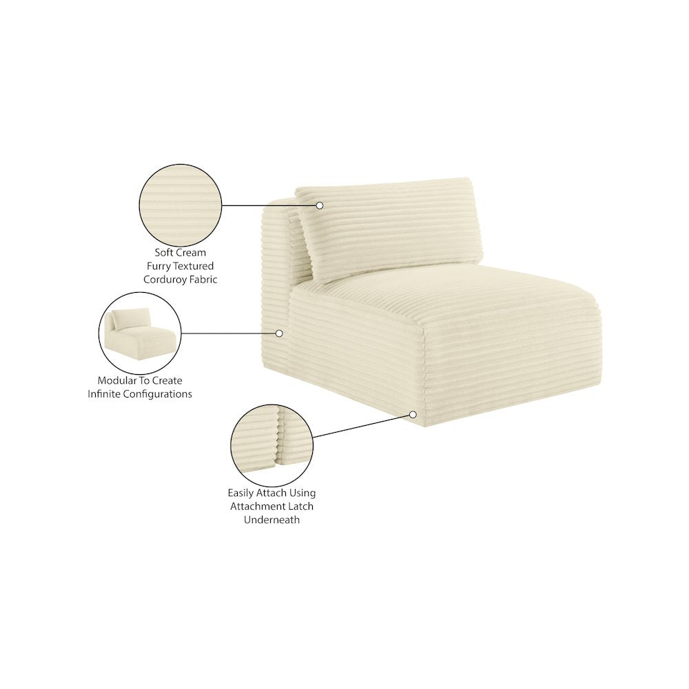 Shaggy Cream Corduroy Performance Fabric Armless Chair