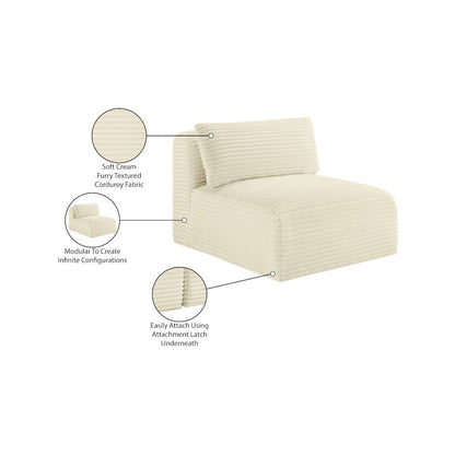 Shaggy Cream Corduroy Performance Fabric Armless Chair