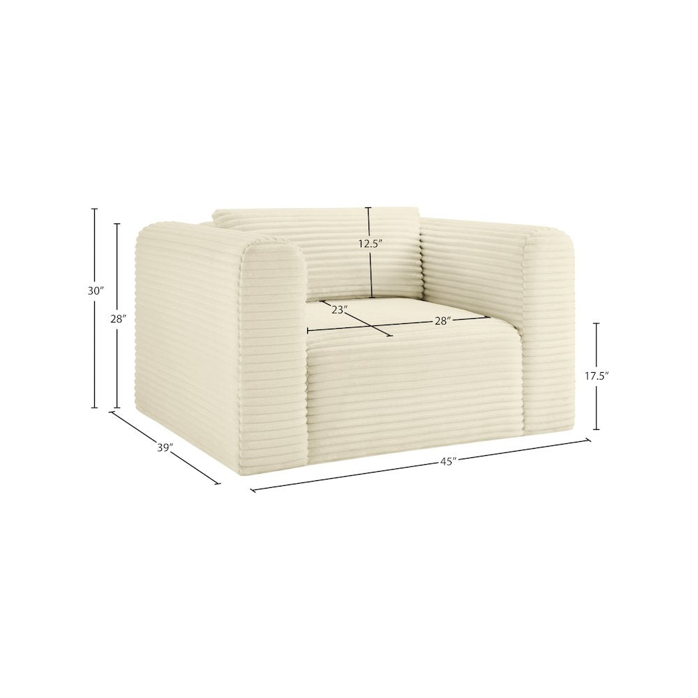 Shaggy Cream Corduroy Performance Fabric Arm Chair