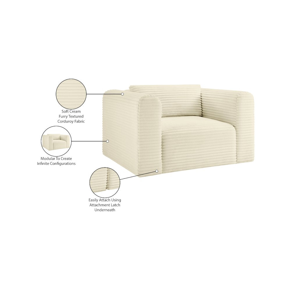 Shaggy Cream Corduroy Performance Fabric Arm Chair