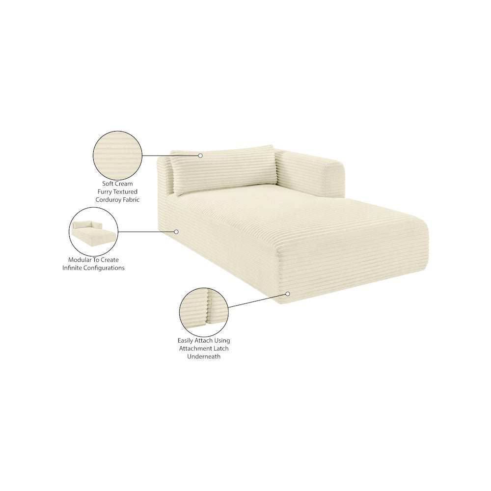 Shaggy Cream Corduroy Performance Fabric Chaise