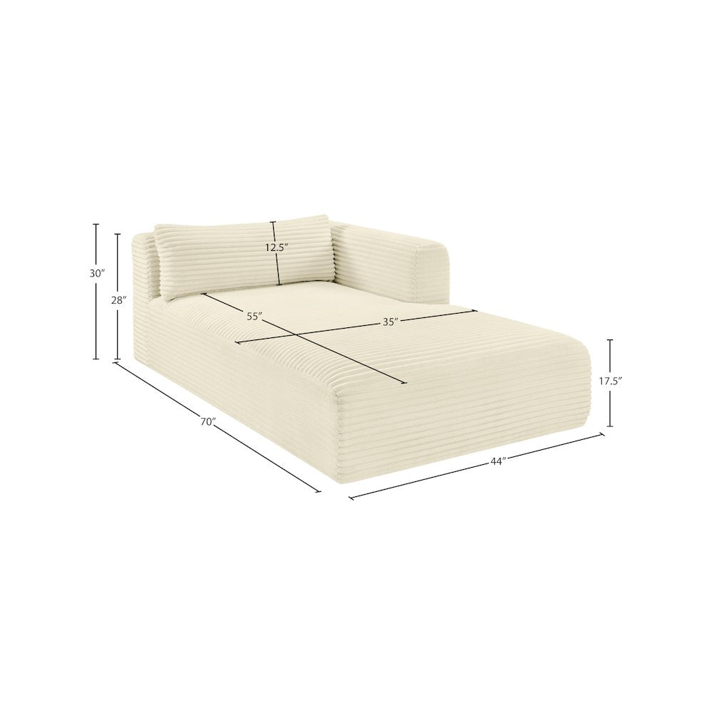 Shaggy Cream Corduroy Performance Fabric Chaise