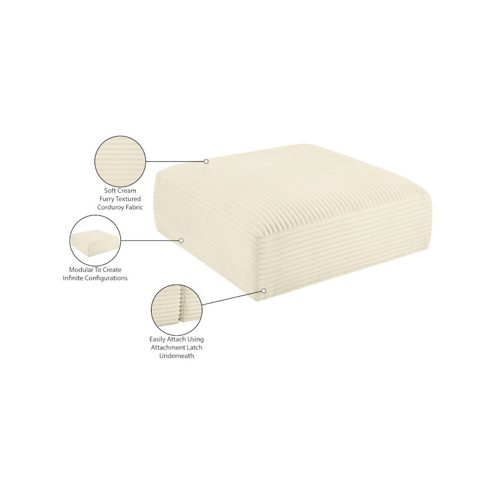 Shaggy Cream Corduroy Performance Fabric Ottoman