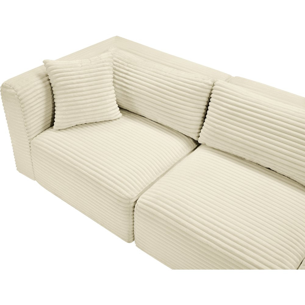 Shaggy Cream Corduroy Performance Fabric Modular Sofa