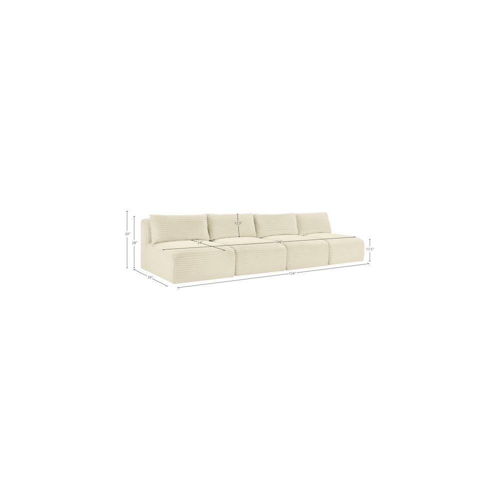 Shaggy Cream Corduroy Performance Fabric Modular Sofa