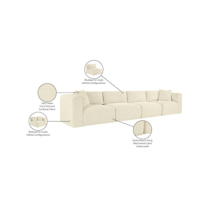 Shaggy Cream Corduroy Performance Fabric Modular Sofa
