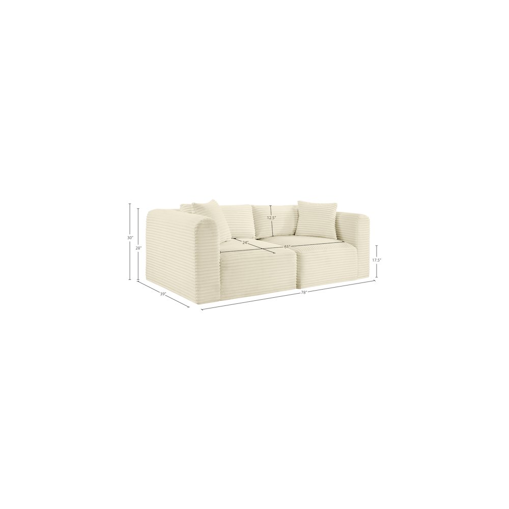 Shaggy Cream Corduroy Performance Fabric Modular Sofa