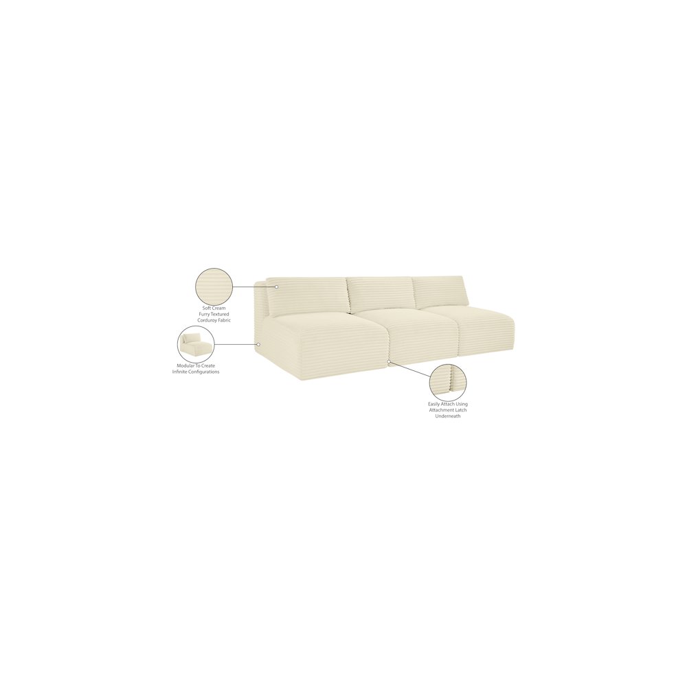 Shaggy Cream Corduroy Performance Fabric Modular Sofa