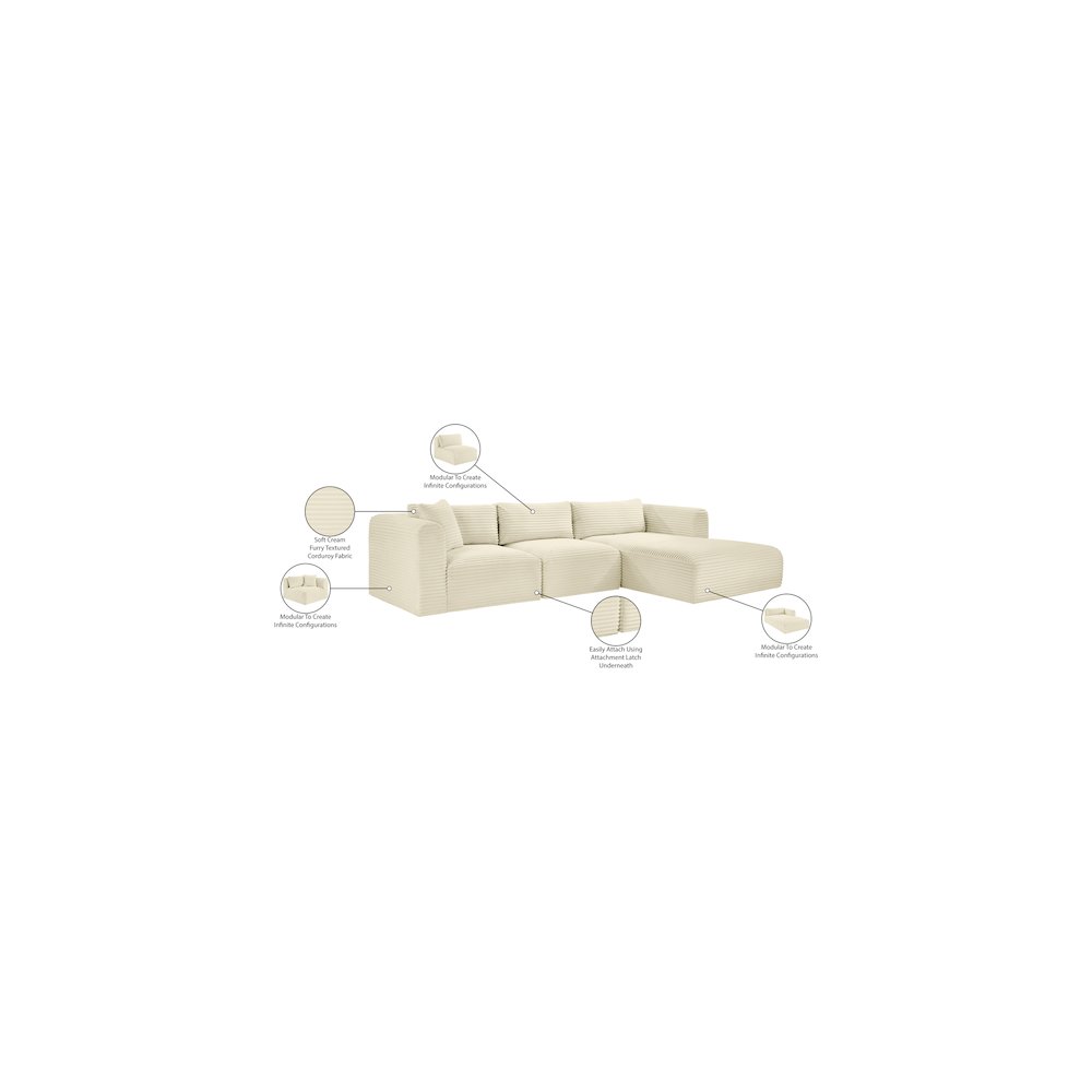 Shaggy Cream Corduroy Performance Fabric Modular Sectional