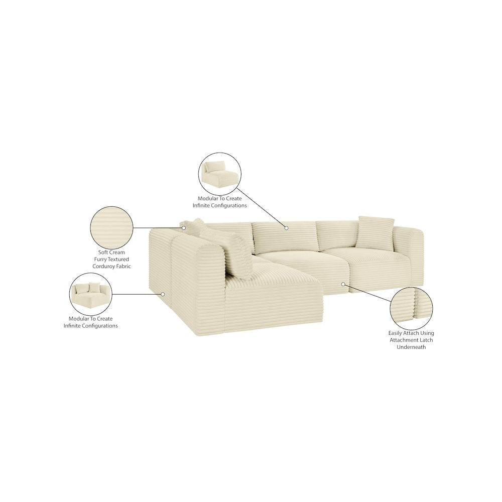 Shaggy Cream Corduroy Performance Fabric Modular Sectional
