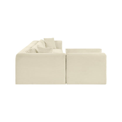Shaggy Cream Corduroy Performance Fabric Modular Sectional