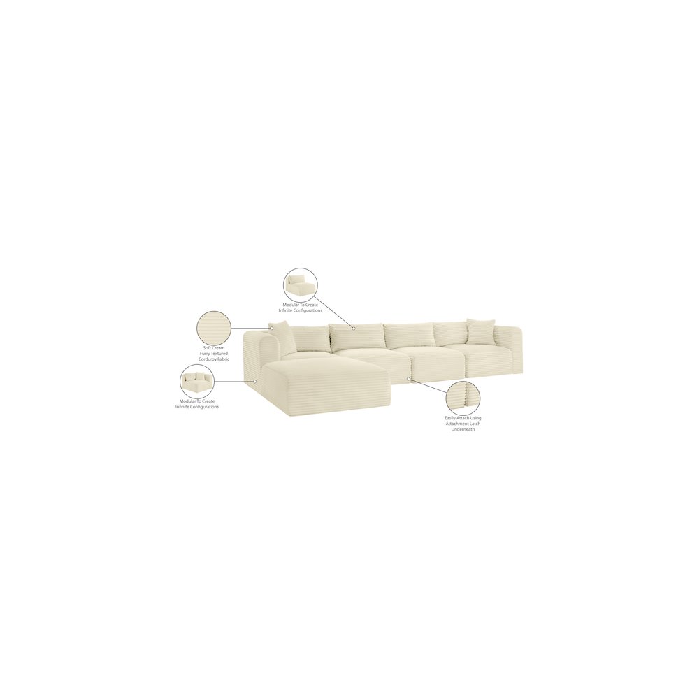 Shaggy Cream Corduroy Performance Fabric Modular Sectional