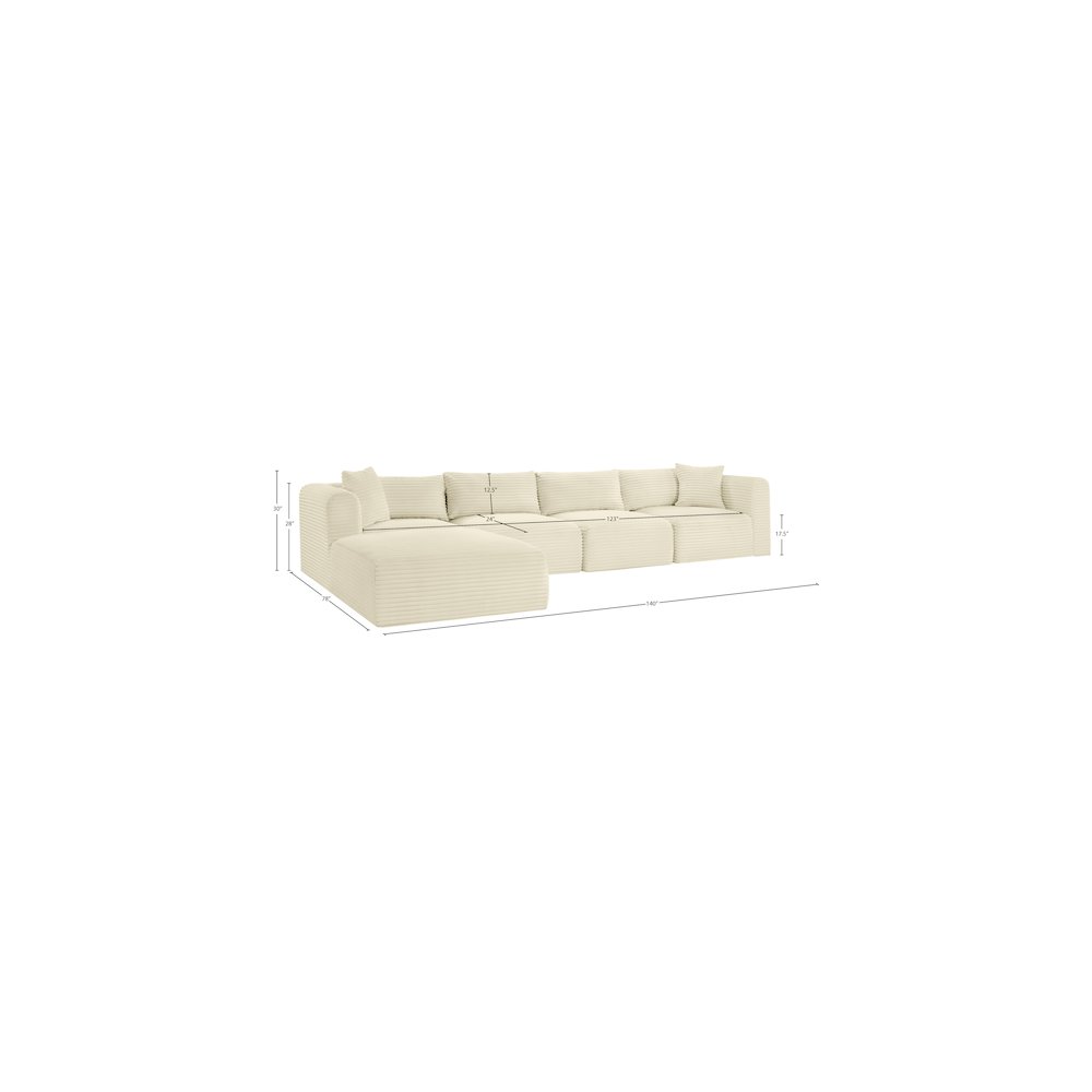 Shaggy Cream Corduroy Performance Fabric Modular Sectional