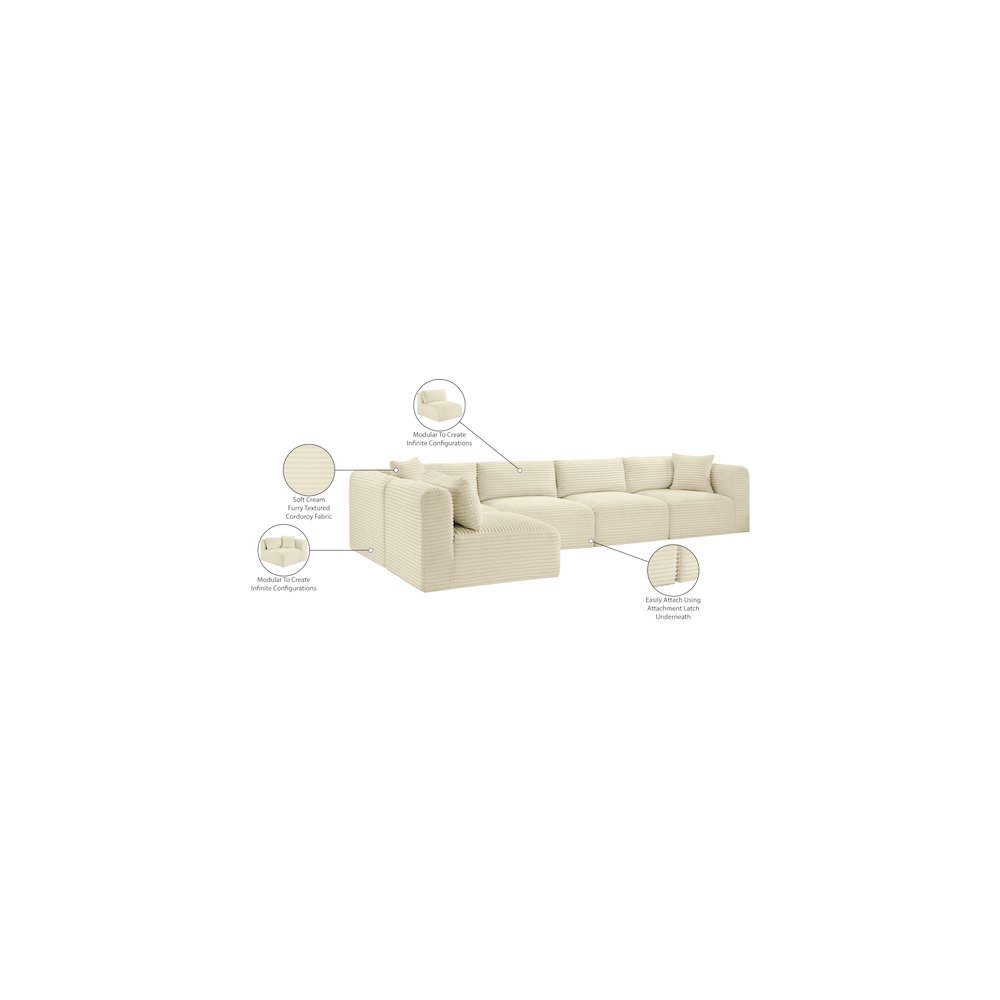 Shaggy Cream Corduroy Performance Fabric Modular Sectional