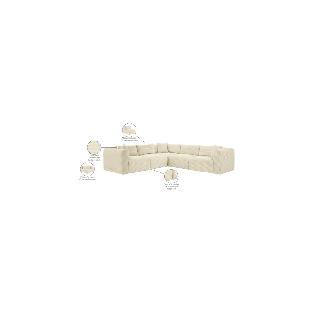 Shaggy Cream Corduroy Performance Fabric Modular Sectional