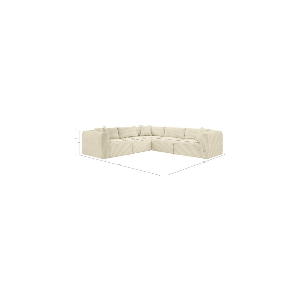 Shaggy Cream Corduroy Performance Fabric Modular Sectional