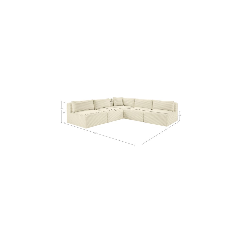 Shaggy Cream Corduroy Performance Fabric Modular Sectional