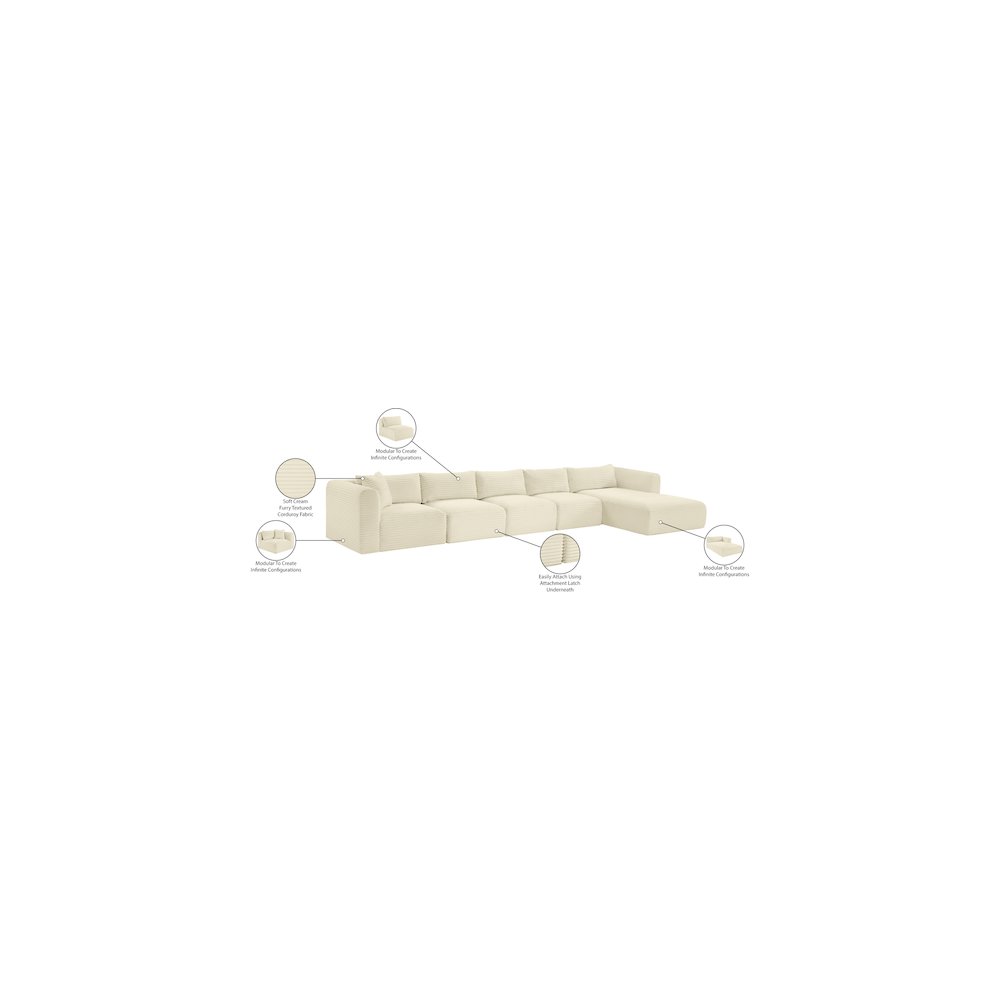 Shaggy Cream Corduroy Performance Fabric Modular Sectional