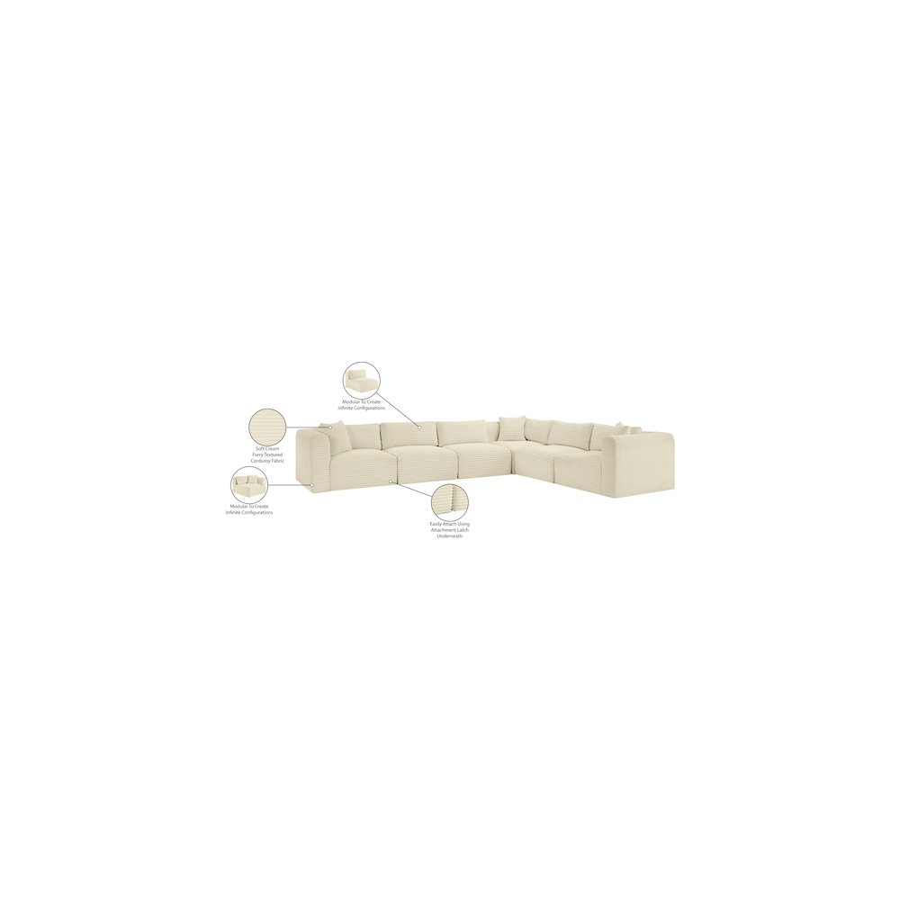 Shaggy Cream Corduroy Performance Fabric Modular Sectional