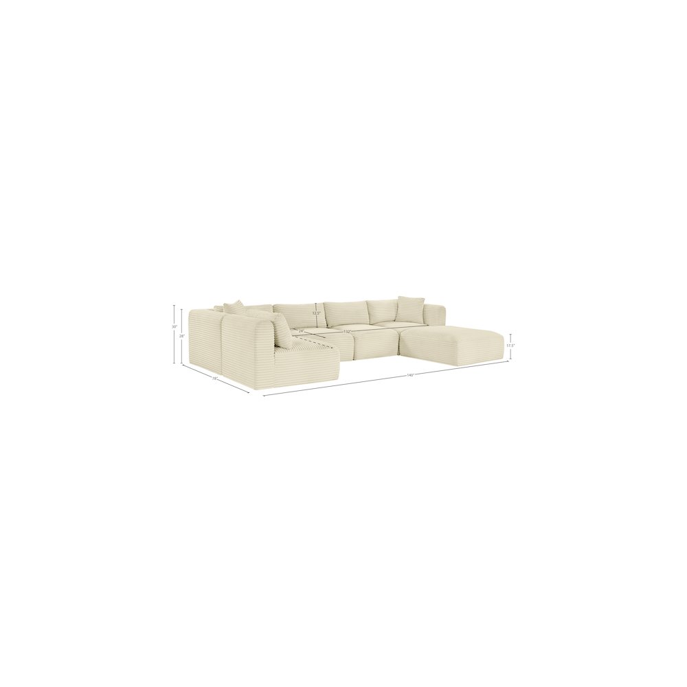 Shaggy Cream Corduroy Performance Fabric Modular Sectional