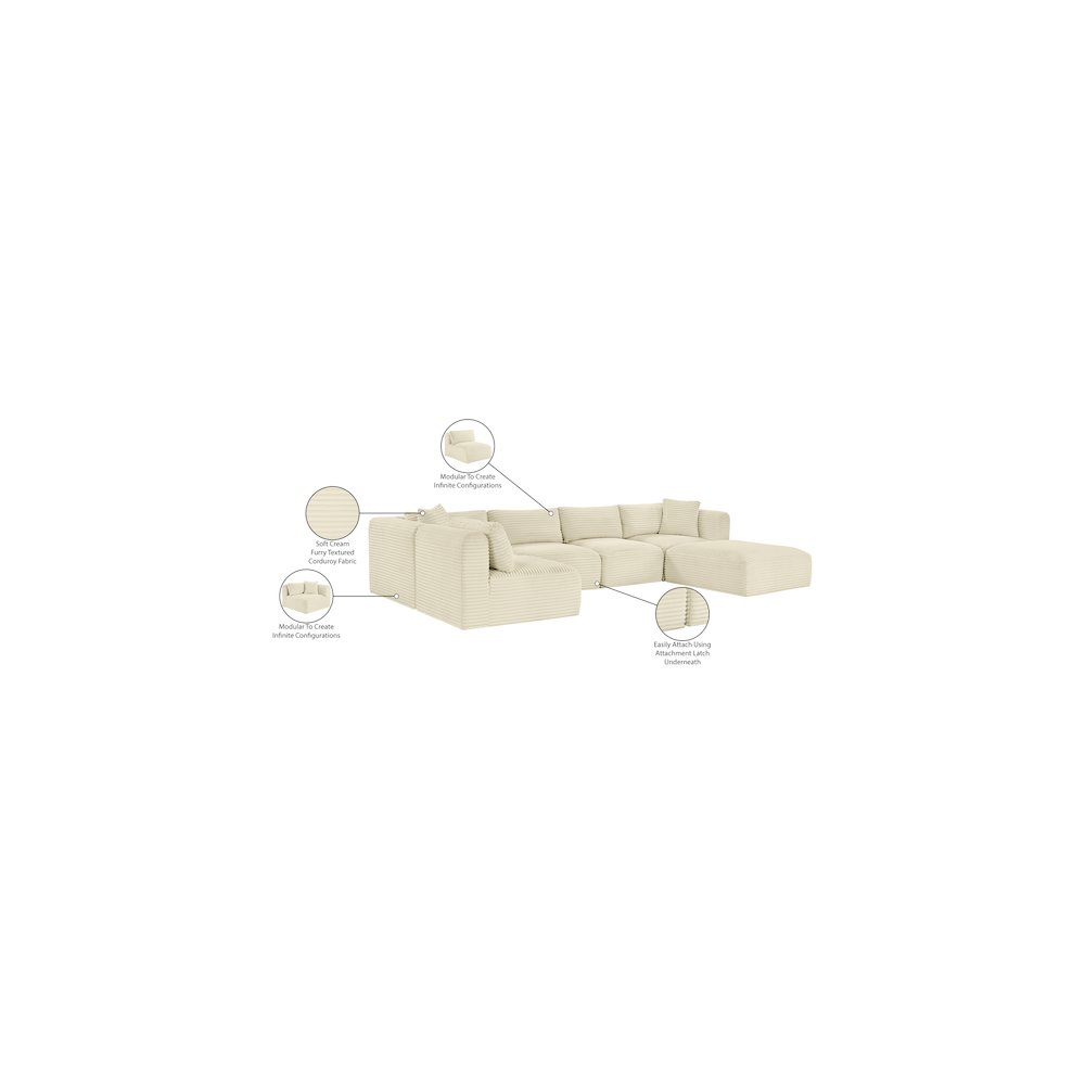 Shaggy Cream Corduroy Performance Fabric Modular Sectional