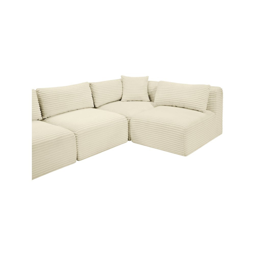 Shaggy Cream Corduroy Performance Fabric Modular Sectional