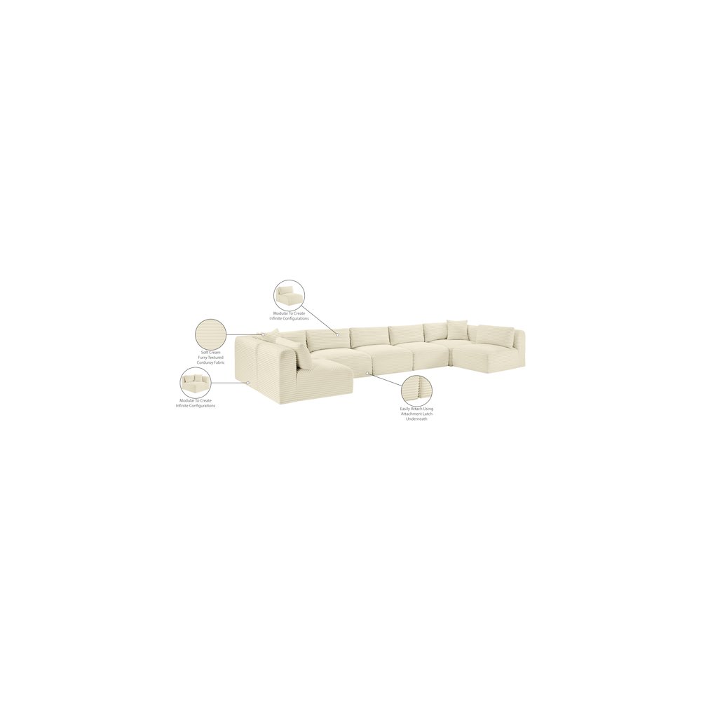 Shaggy Cream Corduroy Performance Fabric Modular Sectional