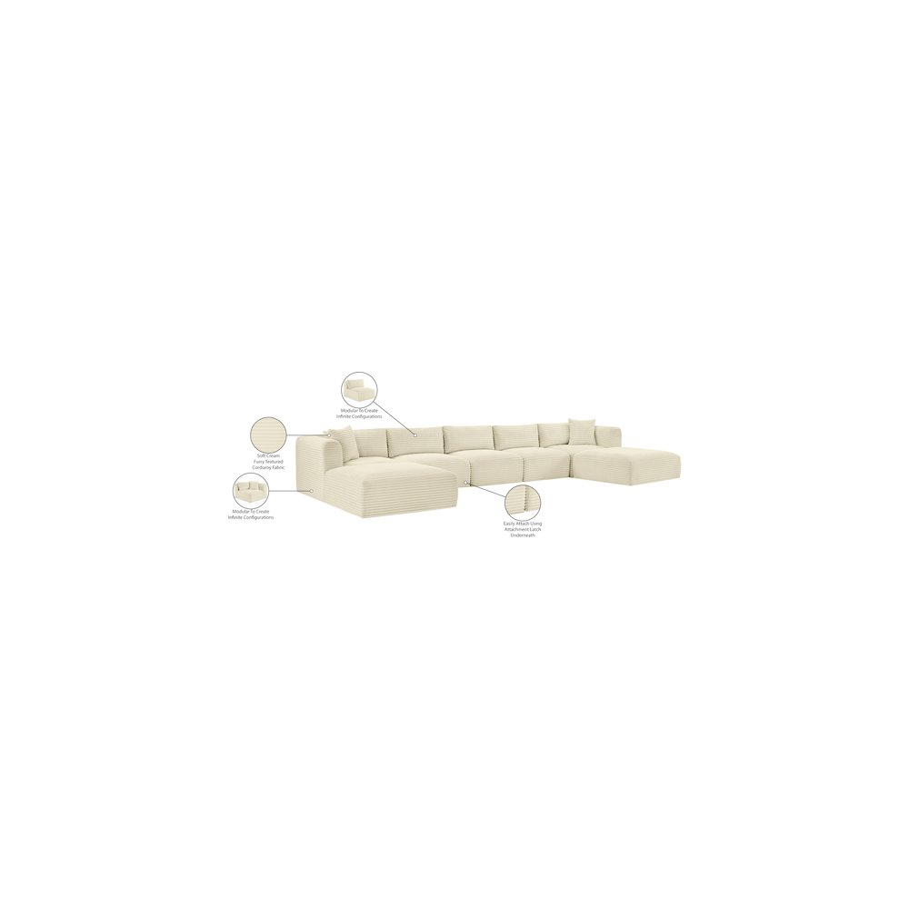 Shaggy Cream Corduroy Performance Fabric Modular Sectional