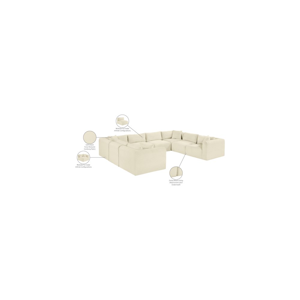 Shaggy Cream Corduroy Performance Fabric Modular Sectional