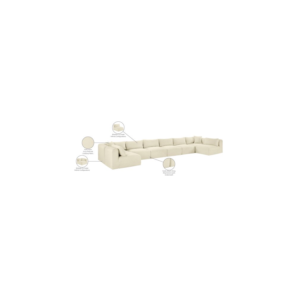 Shaggy Cream Corduroy Performance Fabric Modular Sectional