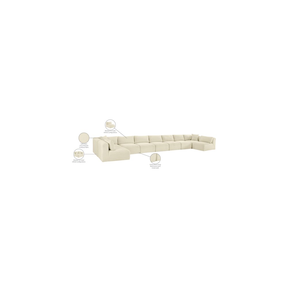 Shaggy Cream Corduroy Performance Fabric Modular Sectional