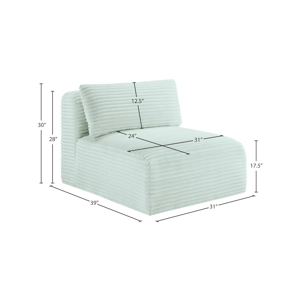 Shaggy Mint Corduroy Performance Fabric Armless Chair