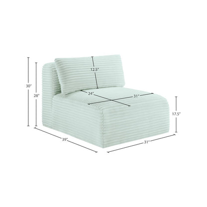 Shaggy Mint Corduroy Performance Fabric Armless Chair