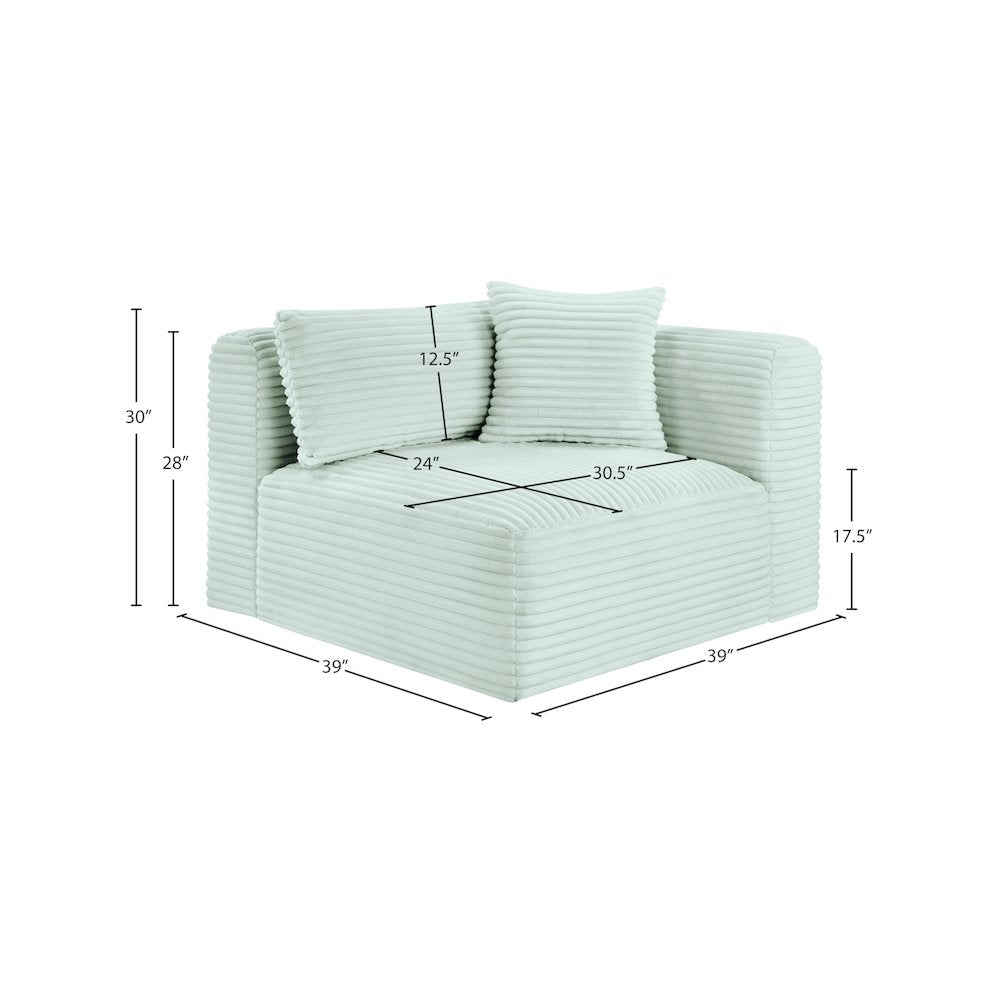 Shaggy Mint Corduroy Performance Fabric Corner Chair