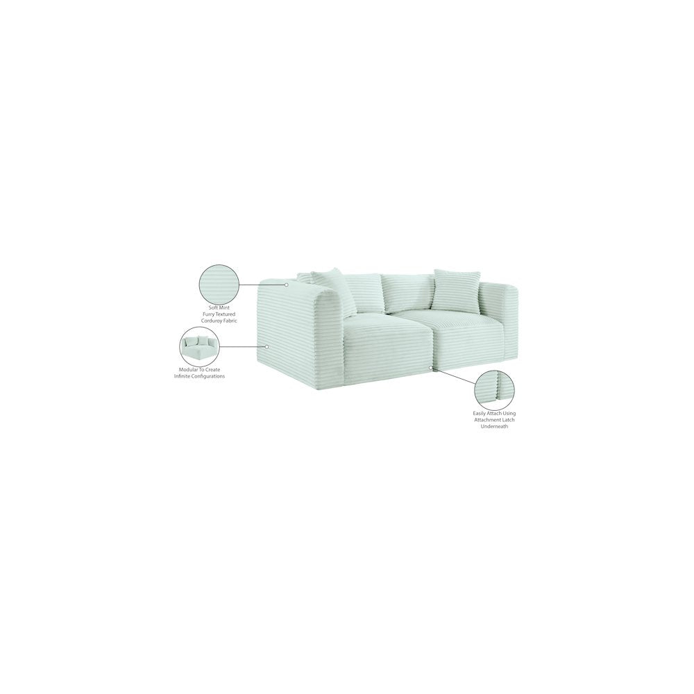 Shaggy Mint Corduroy Performance Fabric Modular Sofa