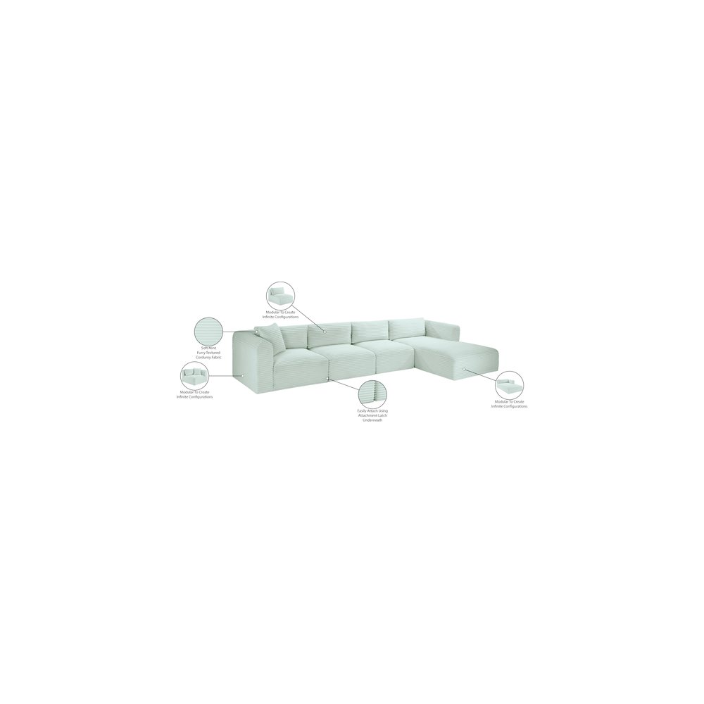 Shaggy Mint Corduroy Performance Fabric Modular Sectional