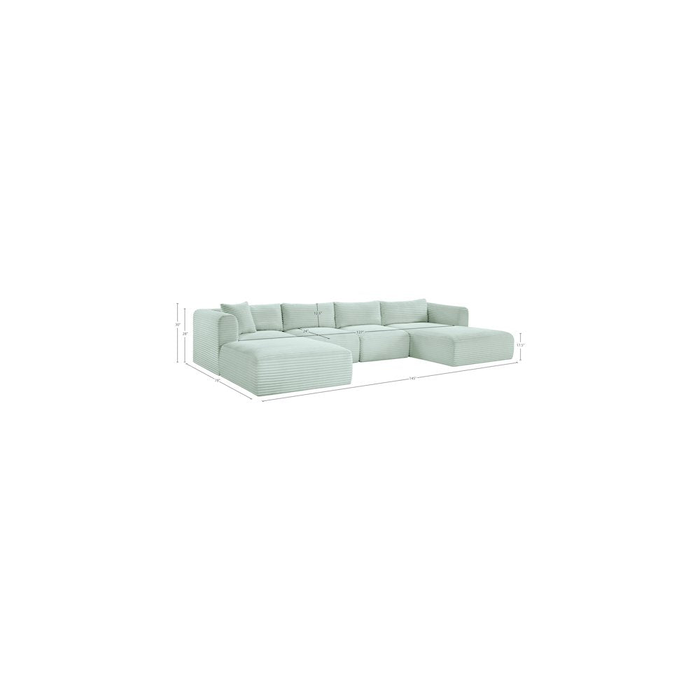 Shaggy Mint Corduroy Performance Fabric Modular Sectional
