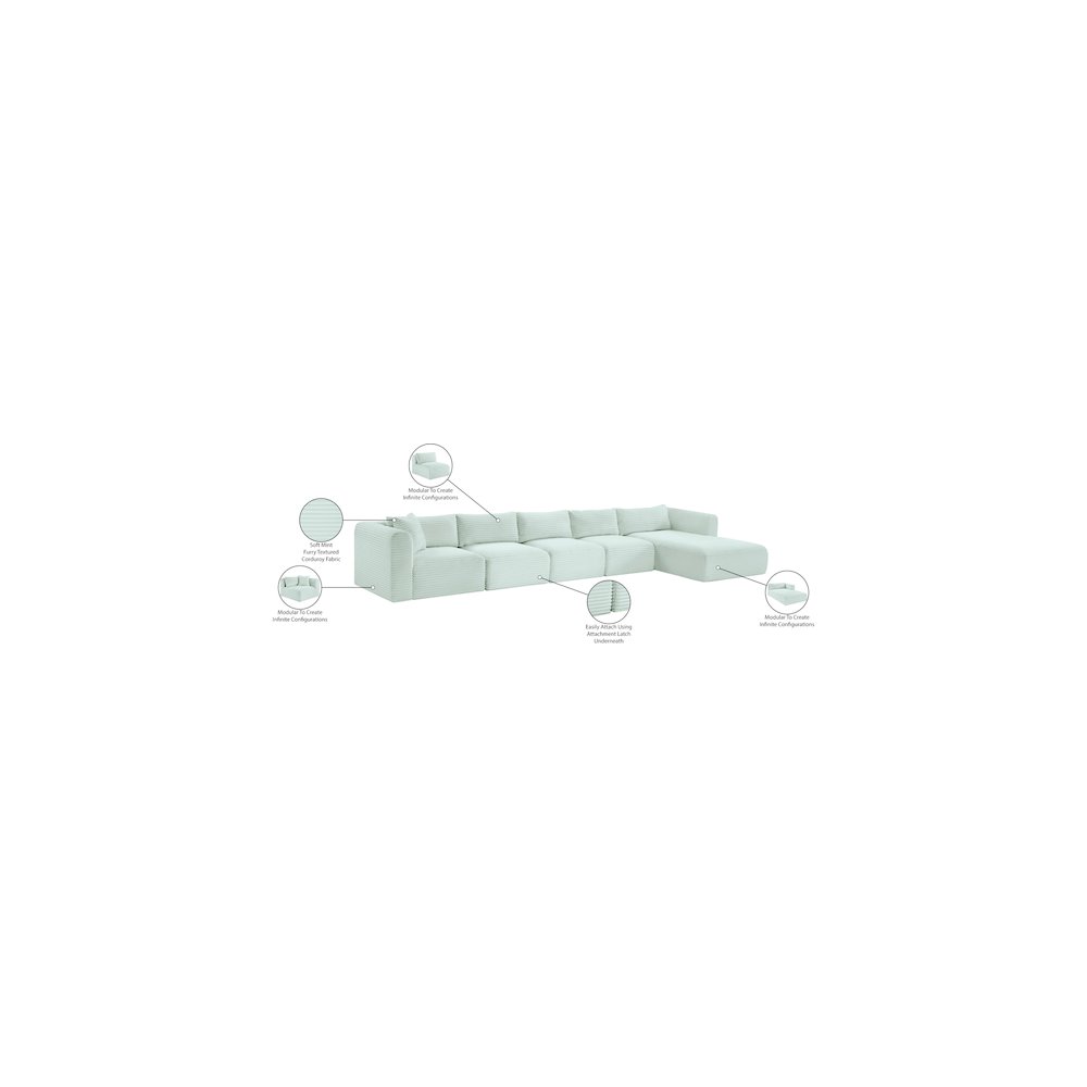 Shaggy Mint Corduroy Performance Fabric Modular Sectional