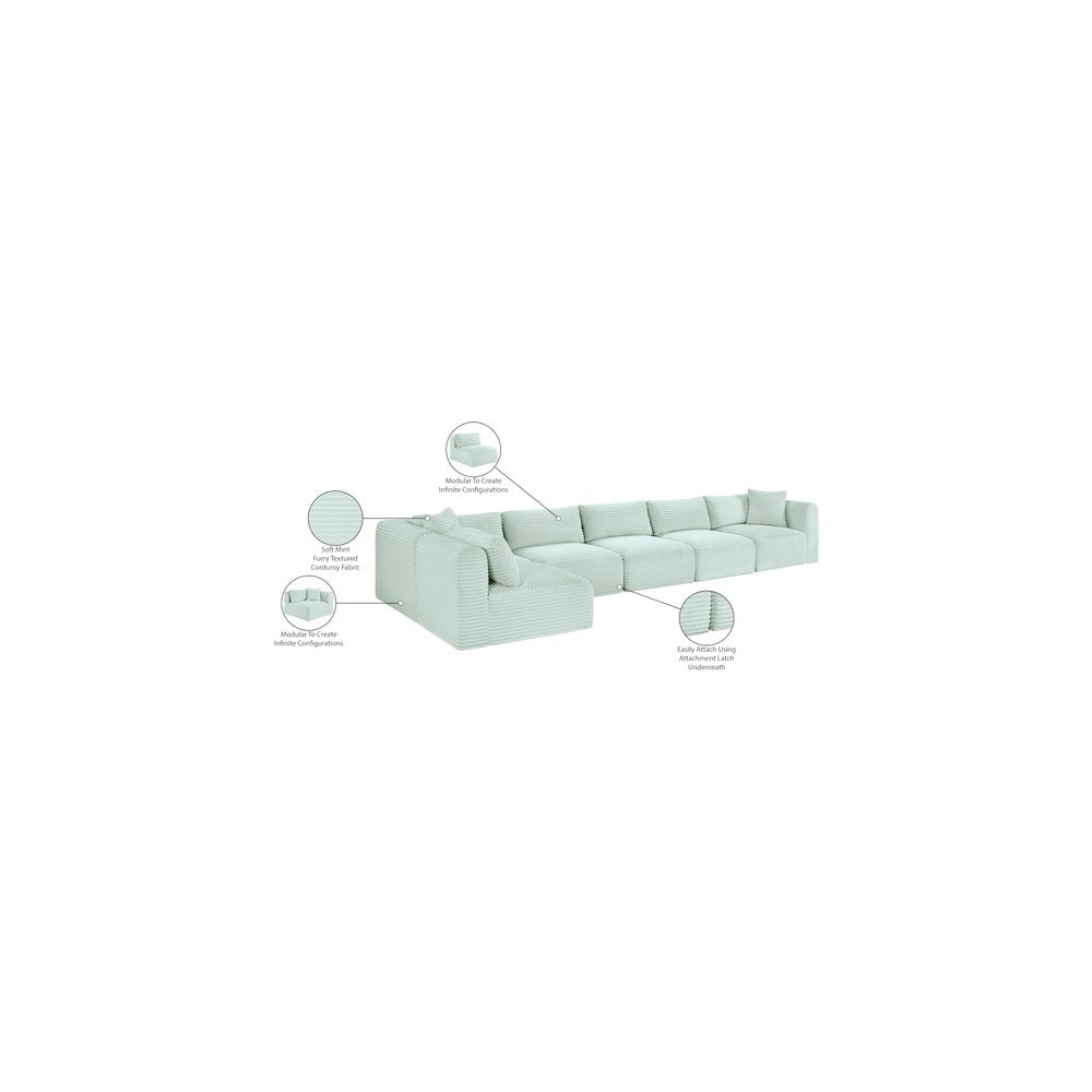 Shaggy Mint Corduroy Performance Fabric Modular Sectional