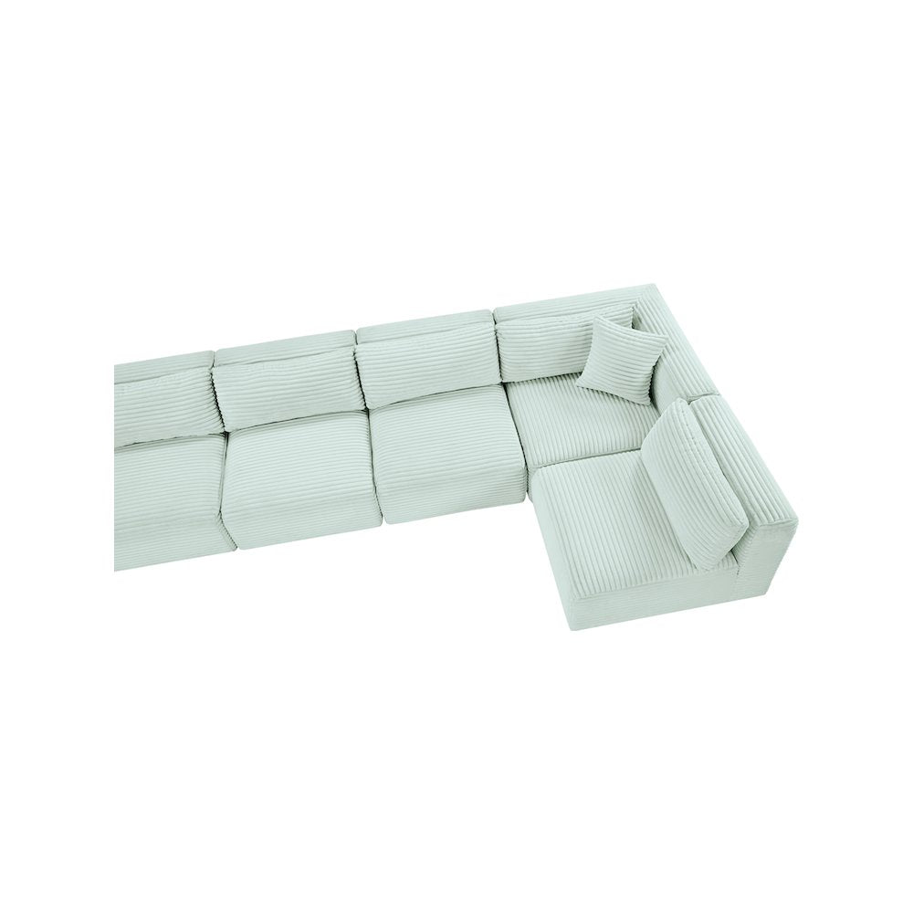 Shaggy Mint Corduroy Performance Fabric Modular Sectional