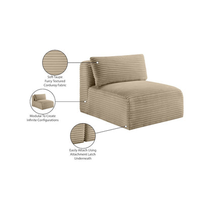 Shaggy Taupe Corduroy Performance Fabric Armless Chair
