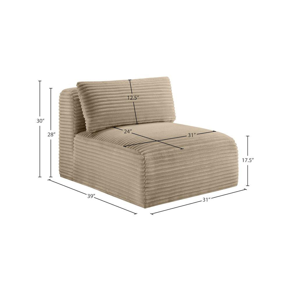 Shaggy Taupe Corduroy Performance Fabric Armless Chair