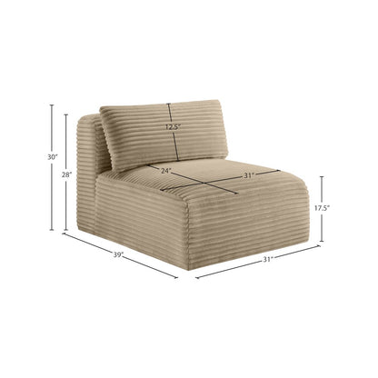 Shaggy Taupe Corduroy Performance Fabric Armless Chair