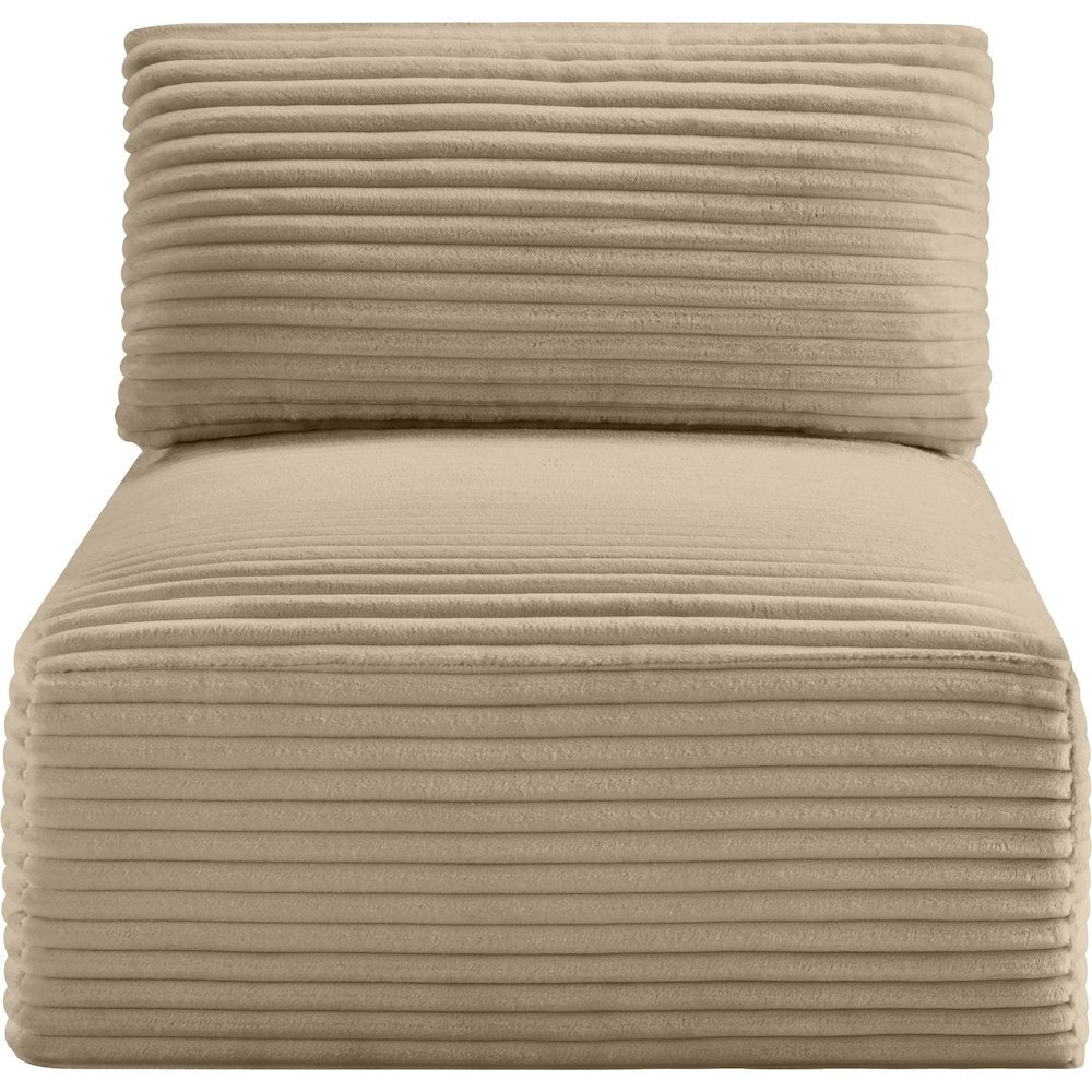 Shaggy Taupe Corduroy Performance Fabric Armless Chair