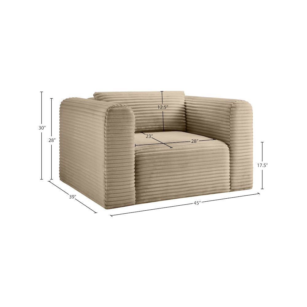 Shaggy Taupe Corduroy Performance Fabric Arm Chair