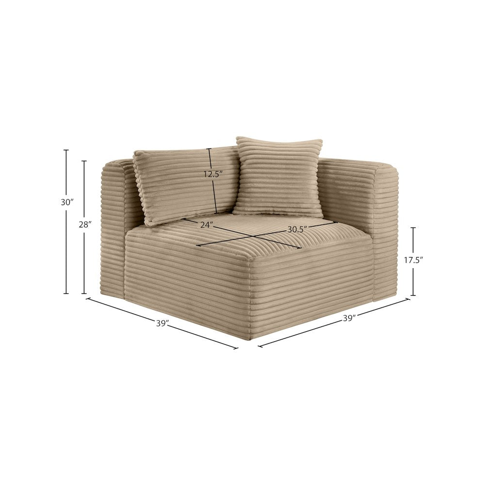 Shaggy Taupe Corduroy Performance Fabric Corner Chair