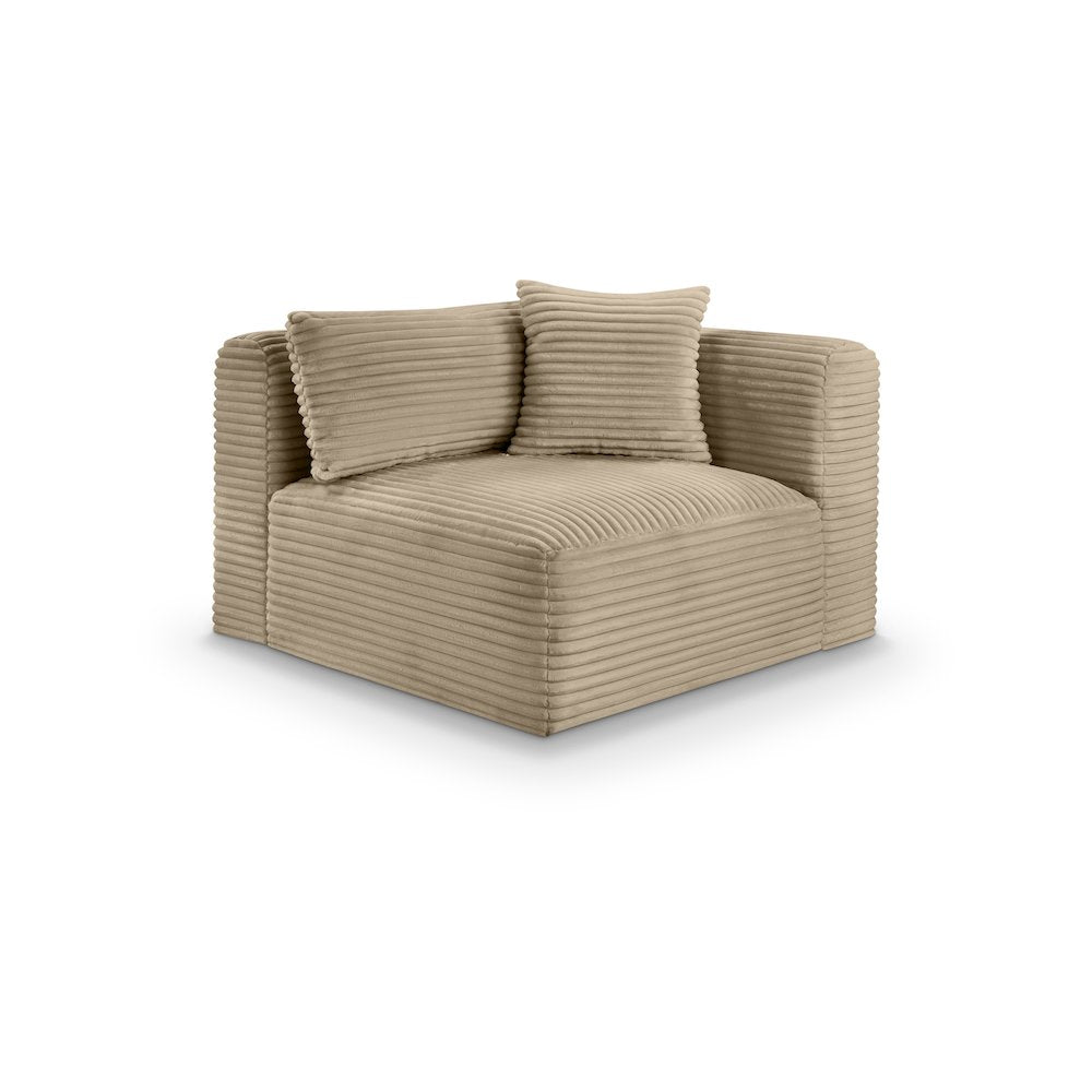 Shaggy Taupe Corduroy Performance Fabric Corner Chair