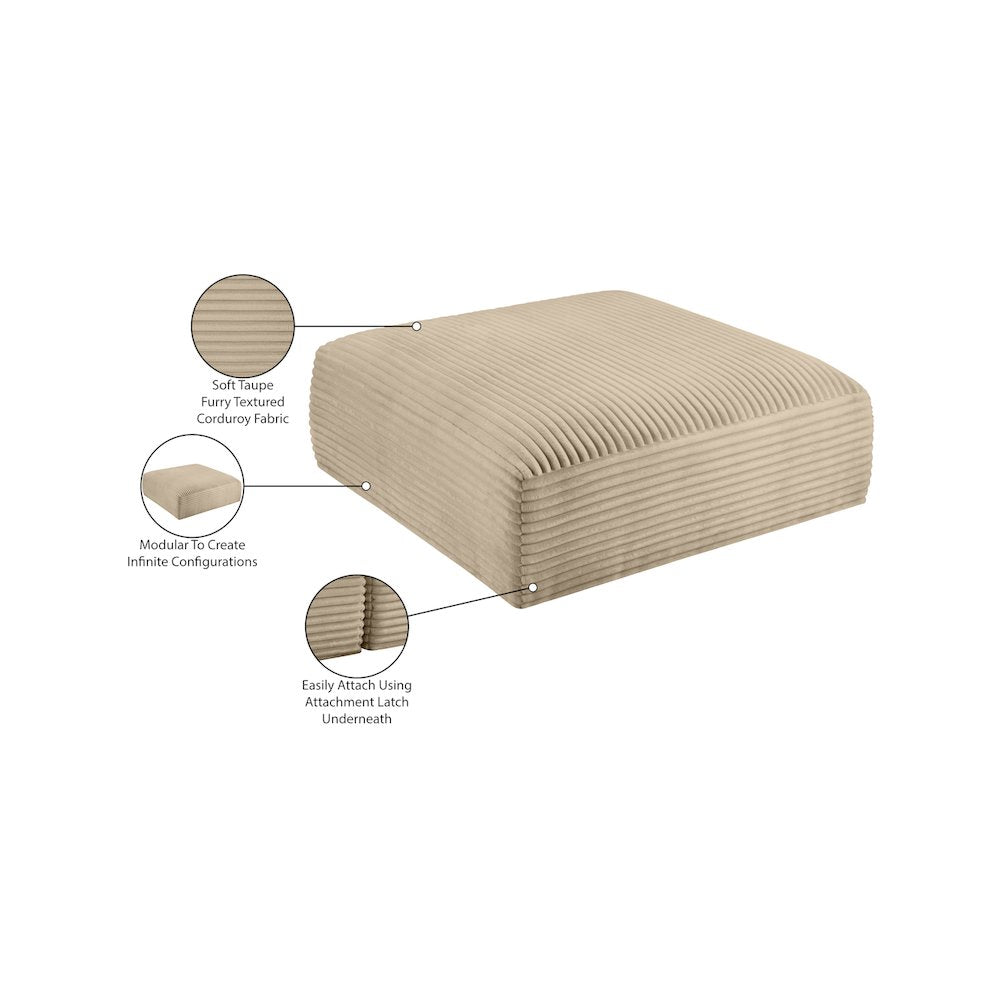 Shaggy Taupe Corduroy Performance Fabric Ottoman