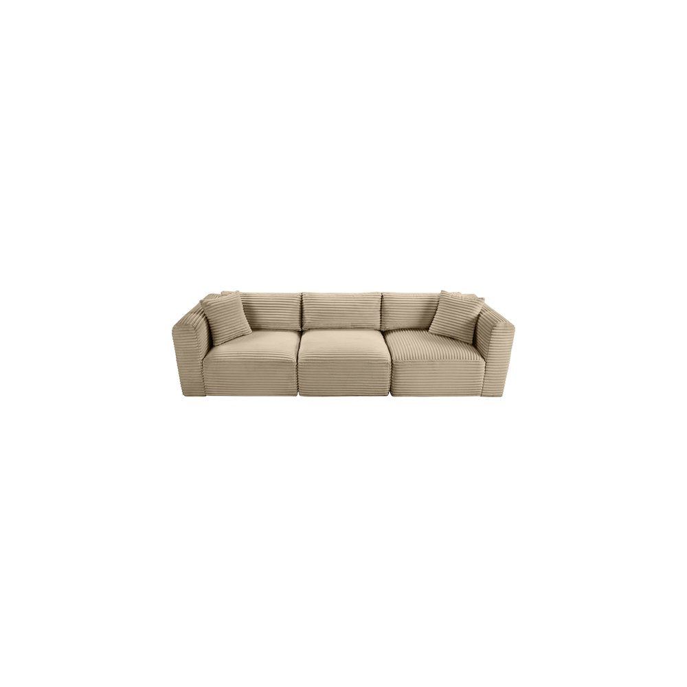 Shaggy Taupe Corduroy Performance Fabric Modular Sofa