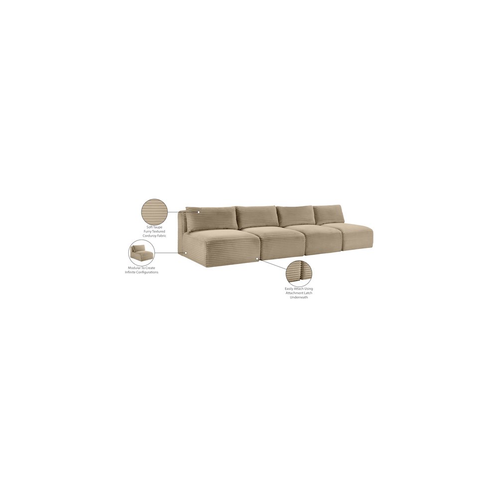 Shaggy Taupe Corduroy Performance Fabric Modular Sofa